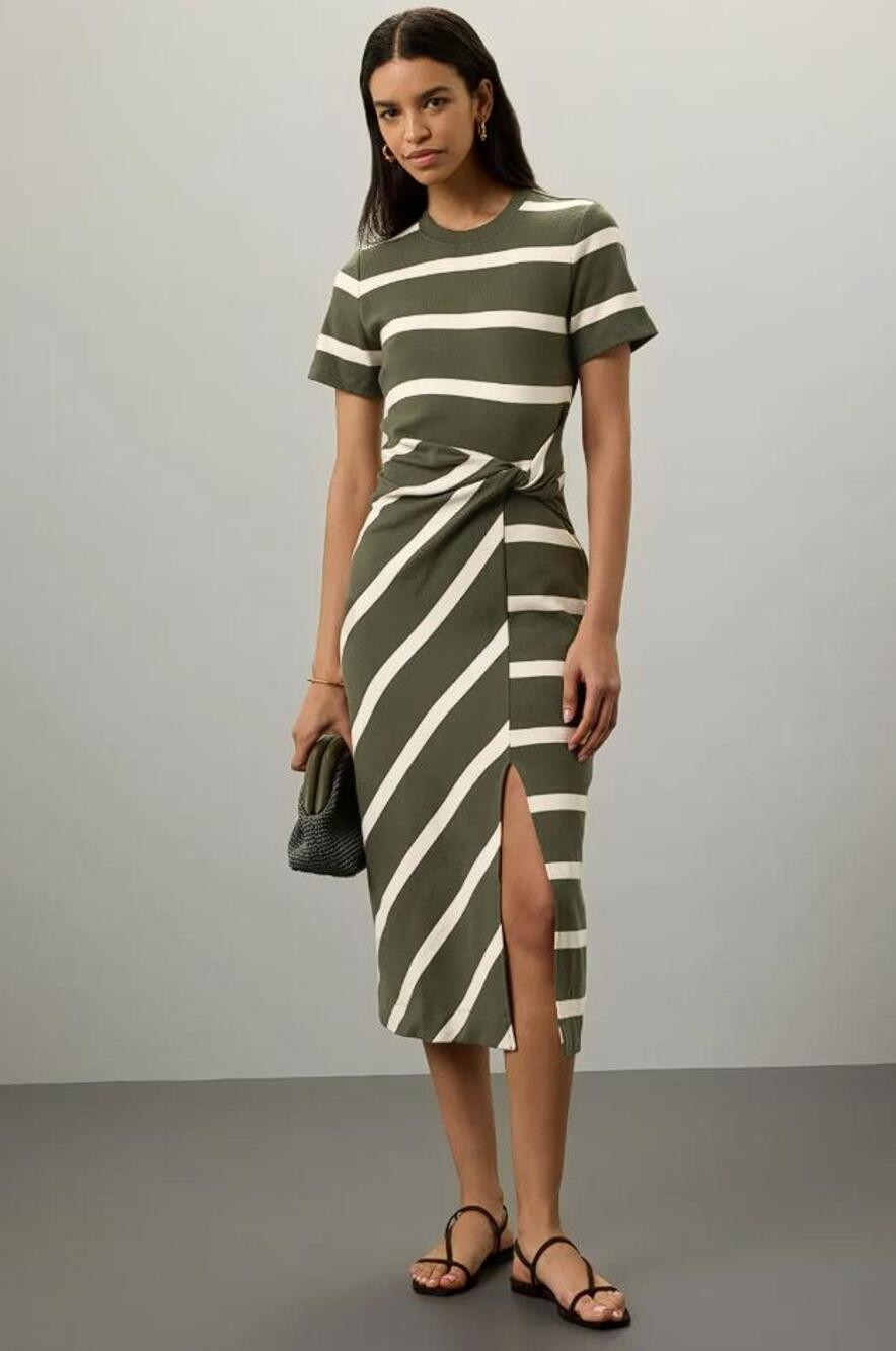 TANYA TAYLOR Women's Cody Striped Short-Sleeve Dress Size S In Army Cream